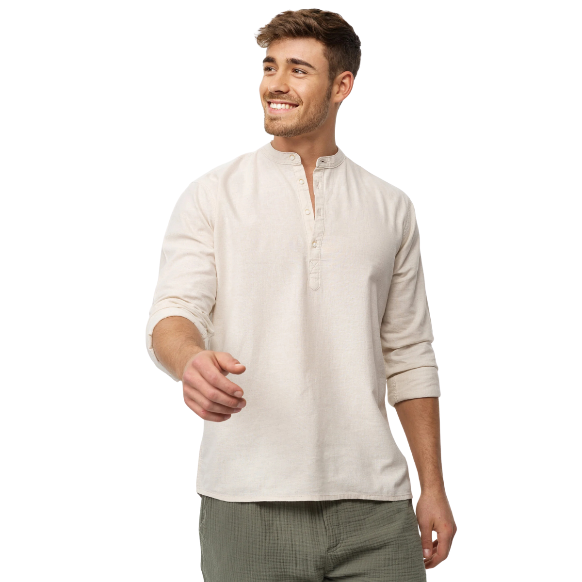 Kit 3 Camisas Linho Gola Padre Manga Longa