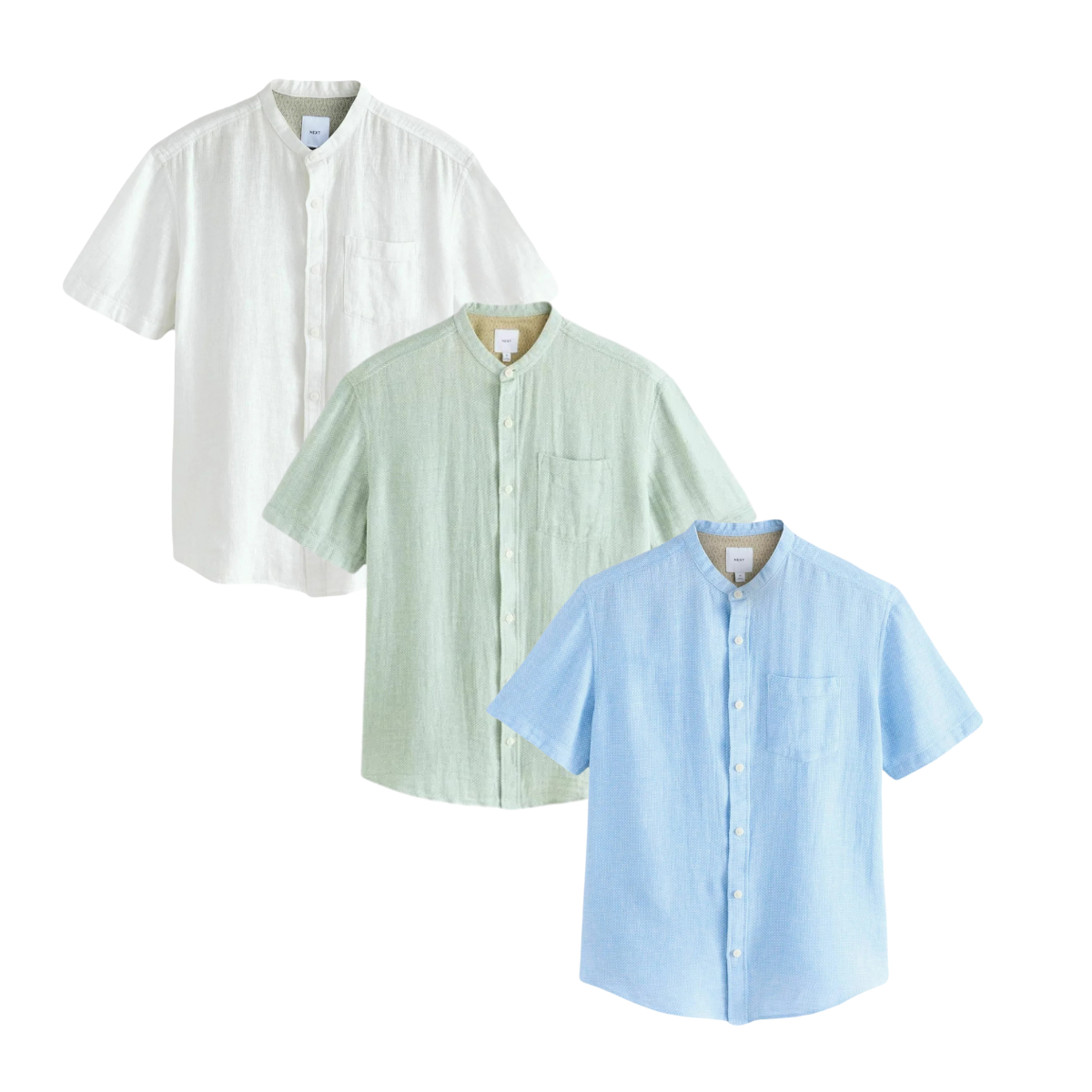 Kit 3 Camisas Linho Gola Padre Manga Curta