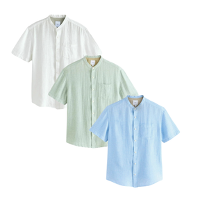 Kit 3 Camisas Linho Gola Padre Manga Curta