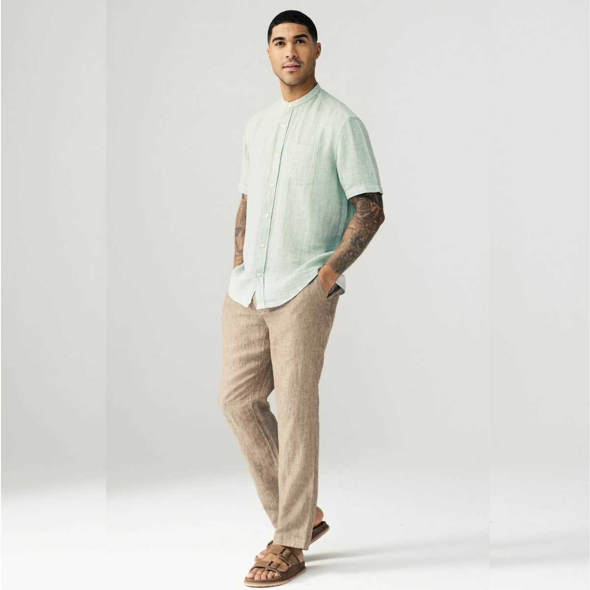 Kit 3 Camisas Linho Gola Padre Manga Curta