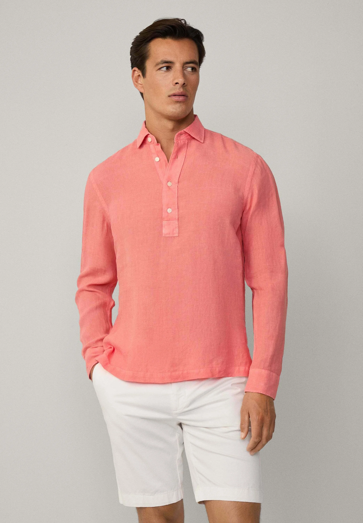 Camisa de Linho Classic Fit - Rosa Coral