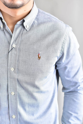 Camisa Social Lisa RL Manga Longa - Cinza Mescla